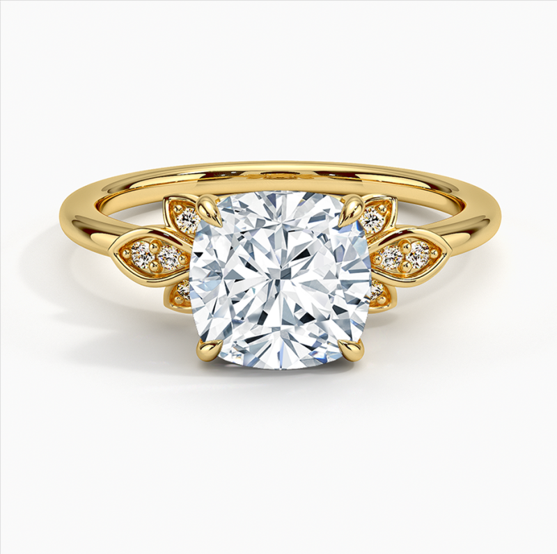 10K Gold Cushion Cut Lab-Grown Diamond Custom Sidestone Engagement Ring-1