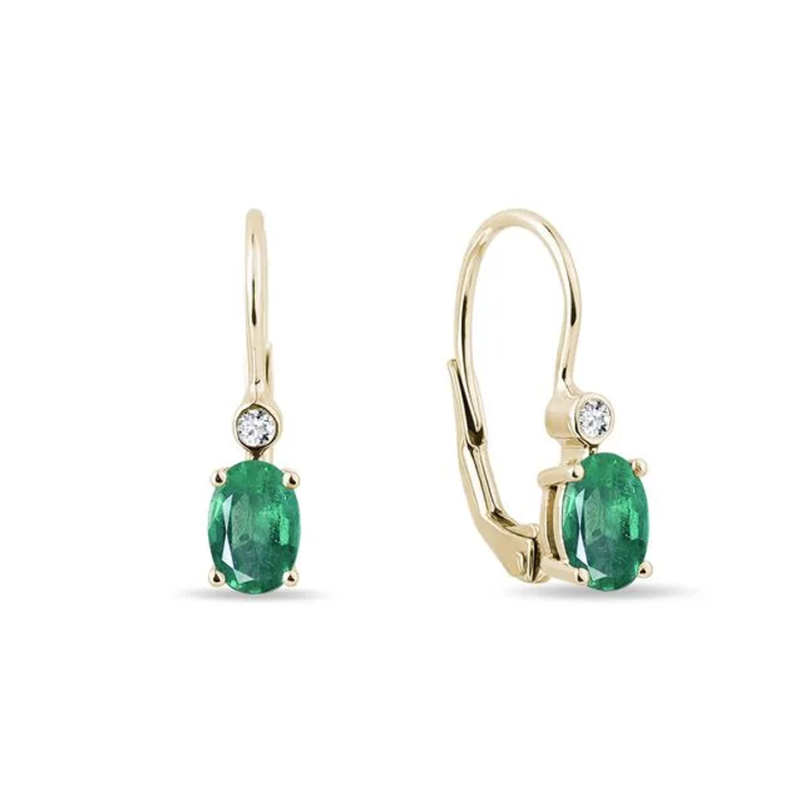 Pendientes de oro de 10 quilates con esmeralda y diamantes de talla ovalada de 1,04 quilates en total.-1