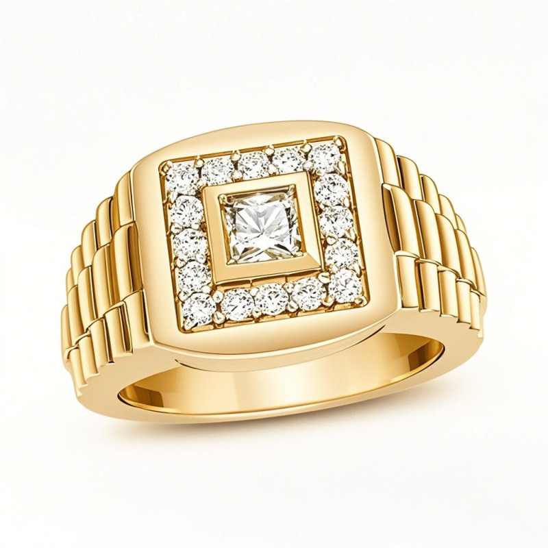 10K Gold 1 CT. T.W Princess Lab Created Diamond Engagement Ring for Men D Color VVS1 Clarity 3EX IGI Certified-1