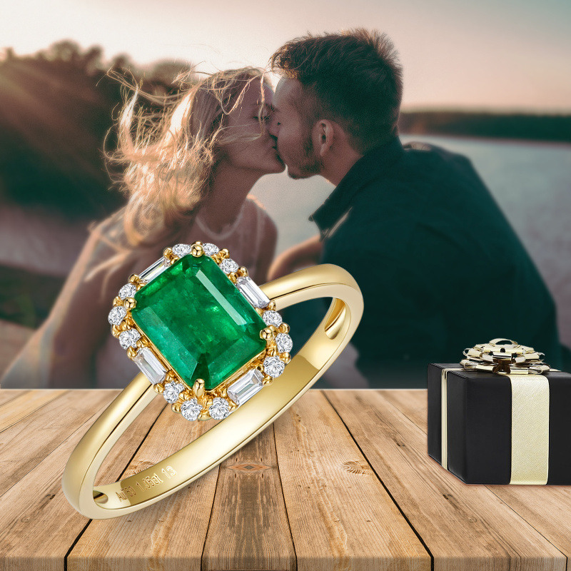 Bague carrée en or 18 carats avec émeraude de 1 à 5 carats-6