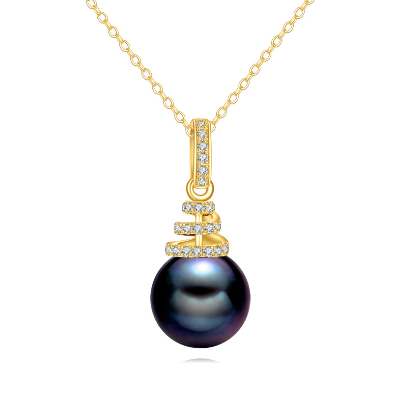 Collar colgante de oro 10K con perla de 9 mm-1