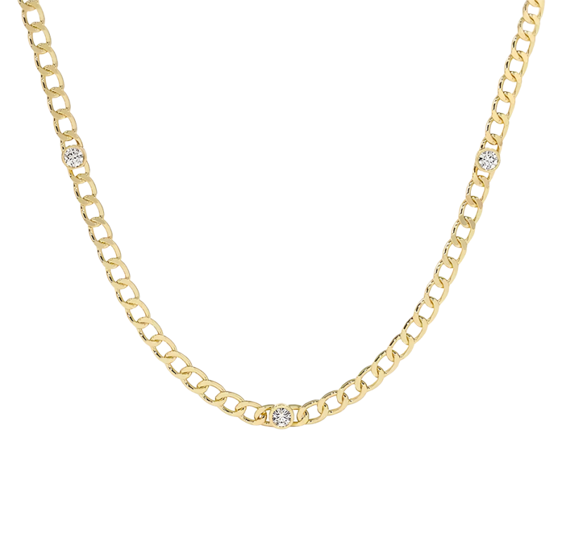 14K Gold Bezel Setting Diamond Cuban Link Necklace-1