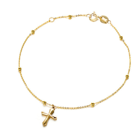 10K Gold Cross Bead Station Chain Bracelet