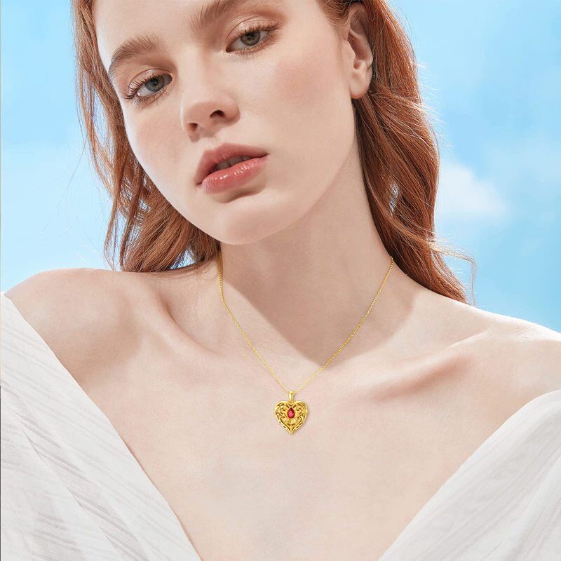 Collar con medallón fotográfico personalizado con corazón de loto de cristal en oro de 10 quilates para mujer-2