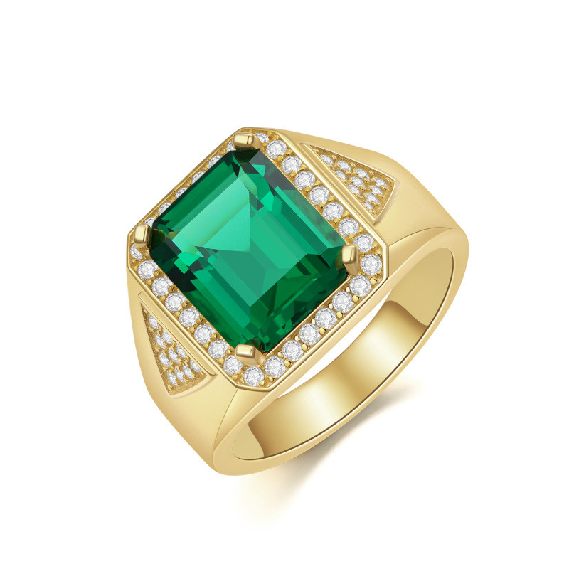 10K Goldring mit quadratischem grünem Zirkonia-Edelstein für Damen und Herren-1