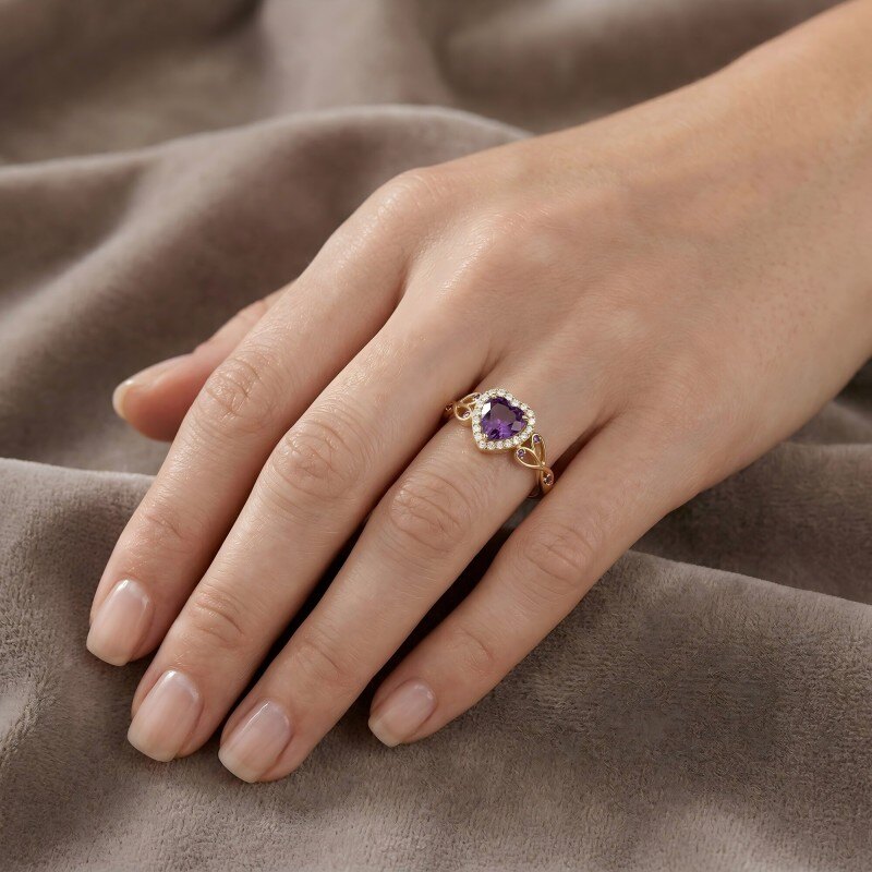 Bague de fiançailles en or 10 carats avec motif cœur taillé-2