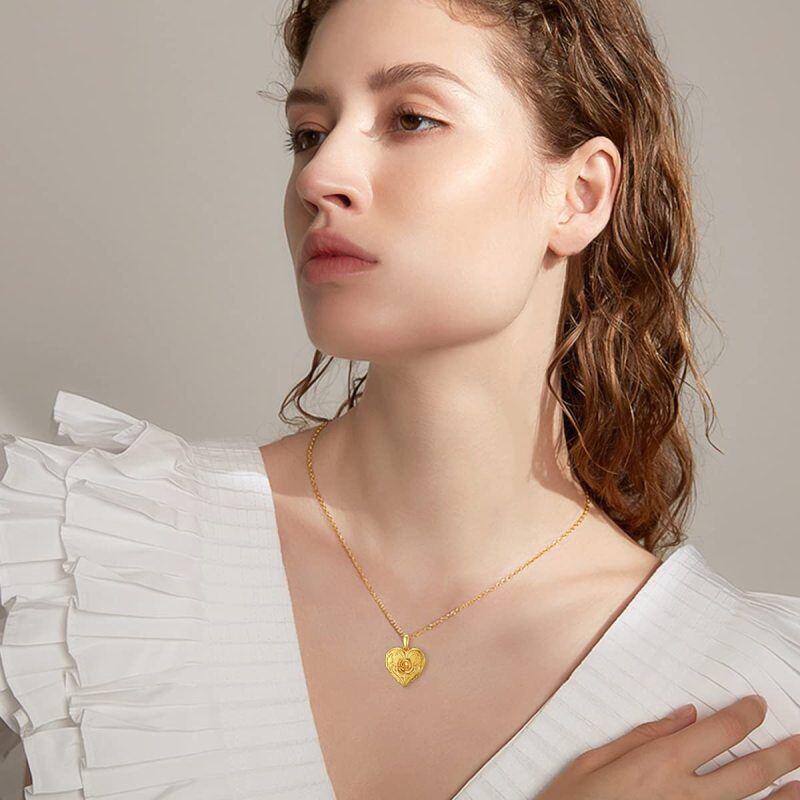 Collier médaillon photo personnalisé en or 10 carats avec rose pour femme-2