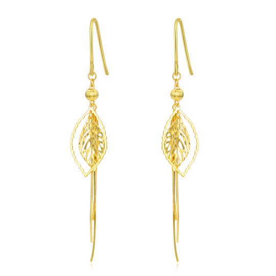 Pendientes colgantes de hojas de oro de 14 quilates