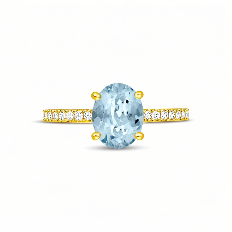 Anillo de compromiso personalizado de oro de 10 quilates con corte ovalado y piedras preciosas-1
