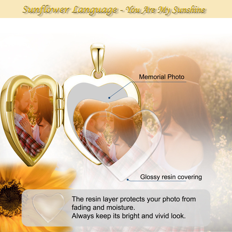 10K Gold Round Cut Cubic Zirconia Heart & Star Of David Personalized Photo Locket Necklace-7