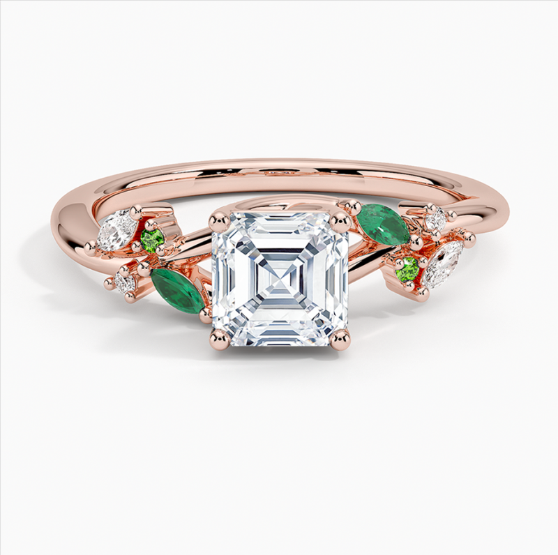 Individuell gestalteter Verlobungsring aus 10-karätigem Roségold mit Asscher-Schliff und im Labor gezüchtetem Diamanten, inspiriert von der Natur-1