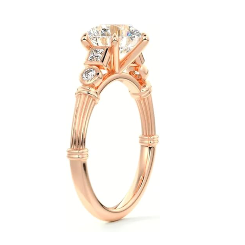 10K Rose Gold 0.67 to 3.17 CT. T.W Round Lab Created Diamond & Moissanite Engagement Ring D Color VVS1-VS1 Clarity 3EX-4