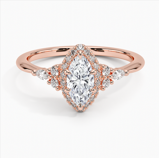 10K Rose Gold 0.75 to 3.25 CT.T.W. Marquise Cut Lab Created Diamond Engagement Band D VVS-VS IGI Certified