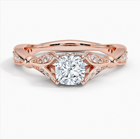 10K Rose Gold Cushion Cut Lab-Grown Diamond Custom Sidestone Engagement Ring