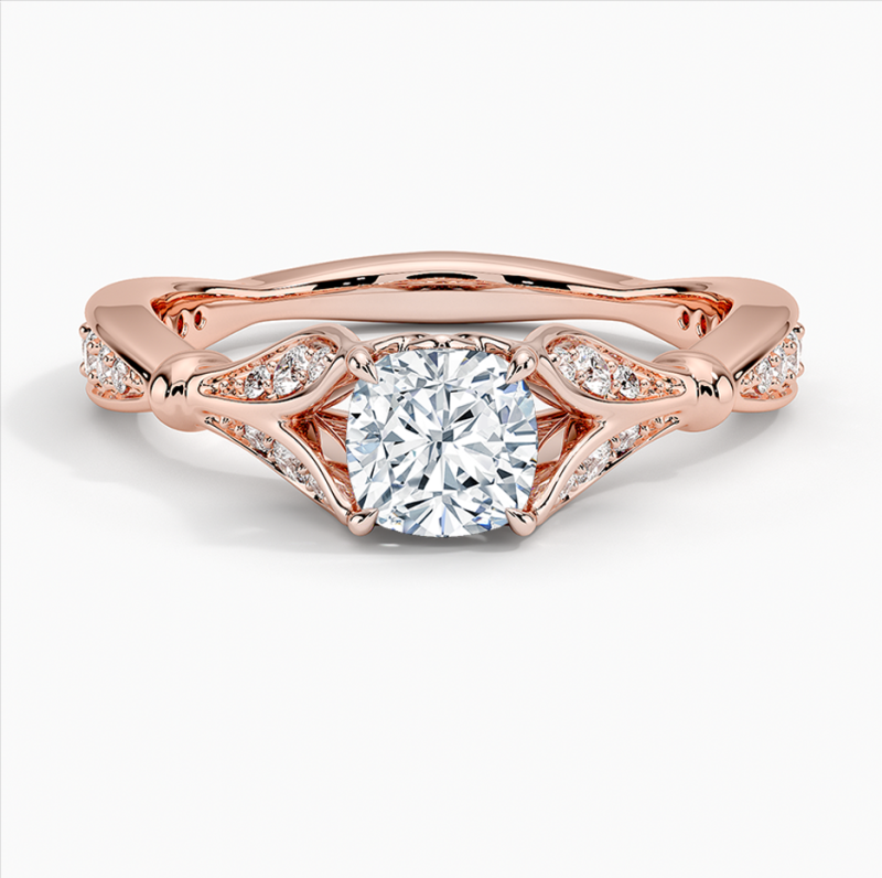 10K Rose Gold Cushion Cut Lab-Grown Diamond Custom Sidestone Engagement Ring-18