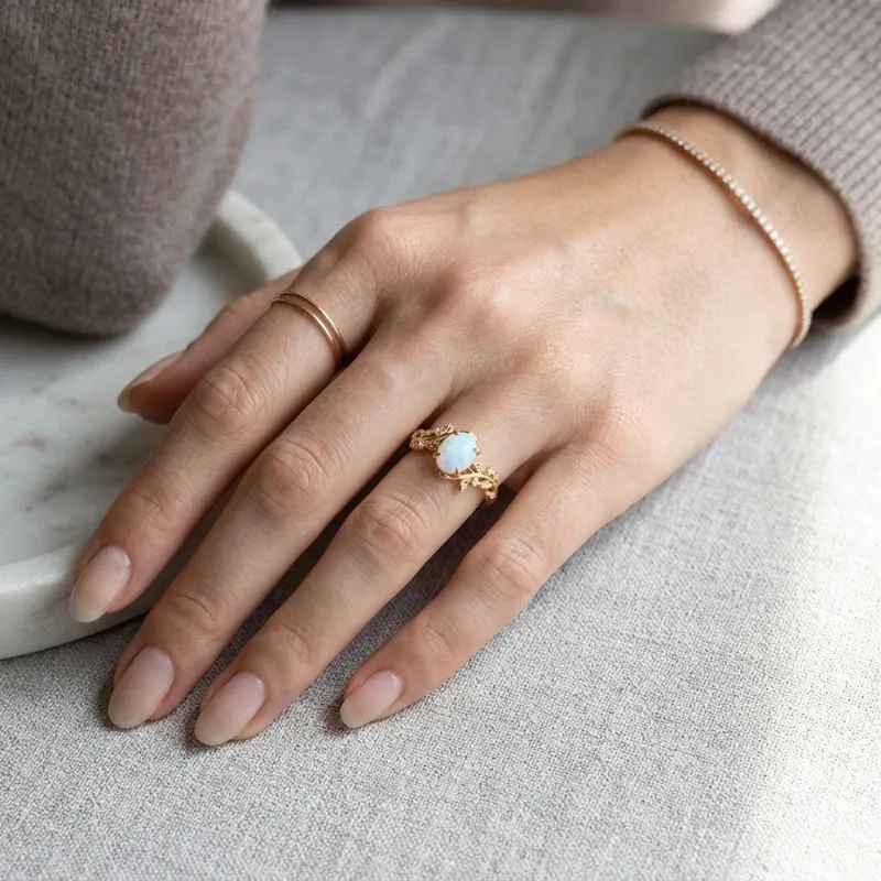 Bague de fiançailles ovale en or rose 10 carats avec motif lierre-2