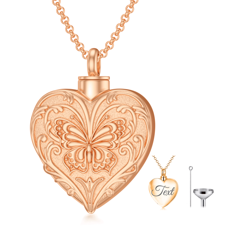 Collar de urna de mariposa para cenizas en oro rosa de 10 quilates-13