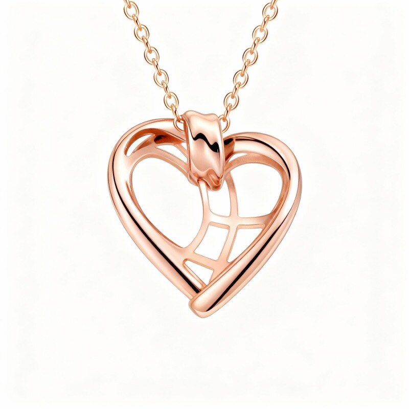 Collar con colgante de corazón de oro rosa de 10 quilates-1
