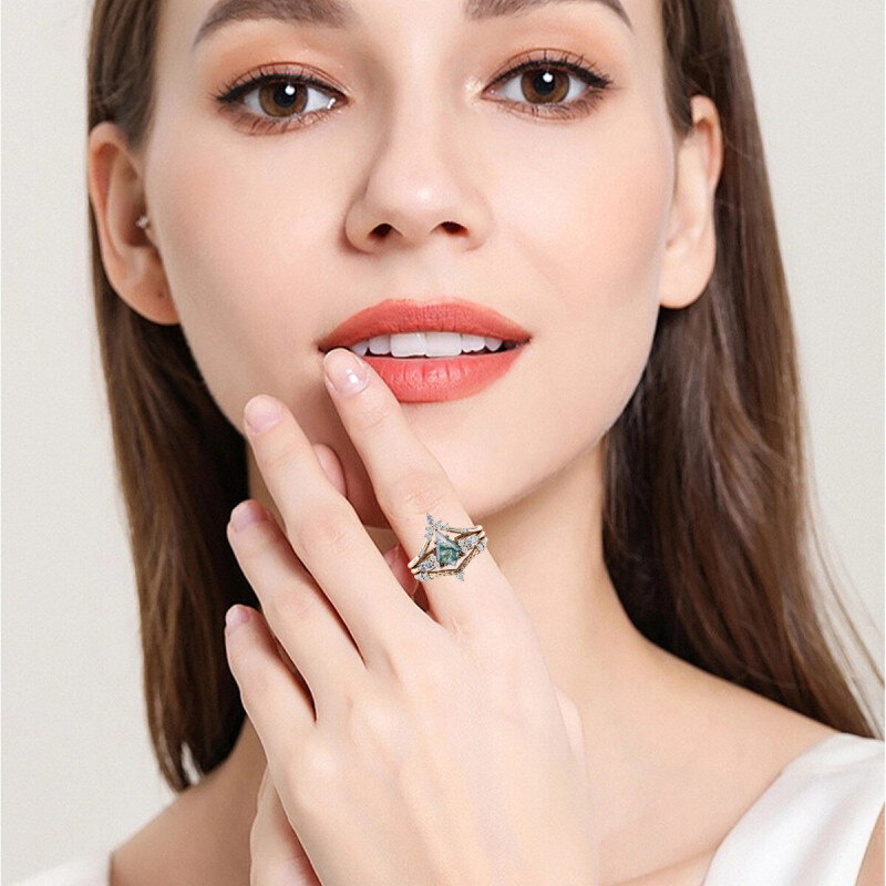 10K Rose Gold Moosachat Stapelbarer Ring-2