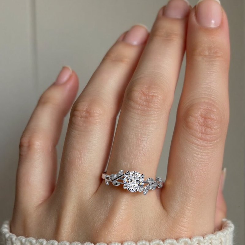10K Rose Gold 1 to 6 CT Round Cut Moissanite Ivy Natural Inspired Engagement Ring-2