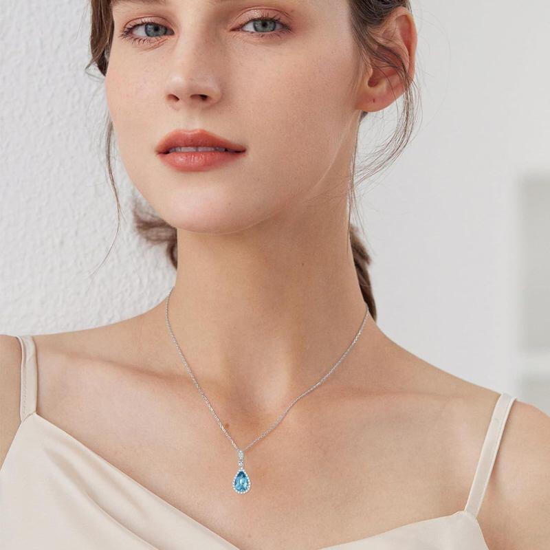 Collier en or blanc 10 carats avec topaze en forme de goutte pour femme-2
