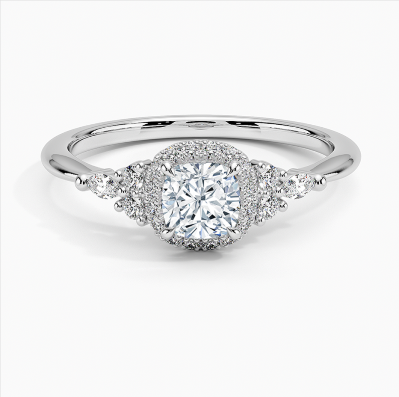 Anillo de compromiso con halo de diamantes de talla cojín creados en laboratorio, en oro blanco de 10 quilates, con un peso total de 0,75 a 3,25 quilates y certificado IGI.-1