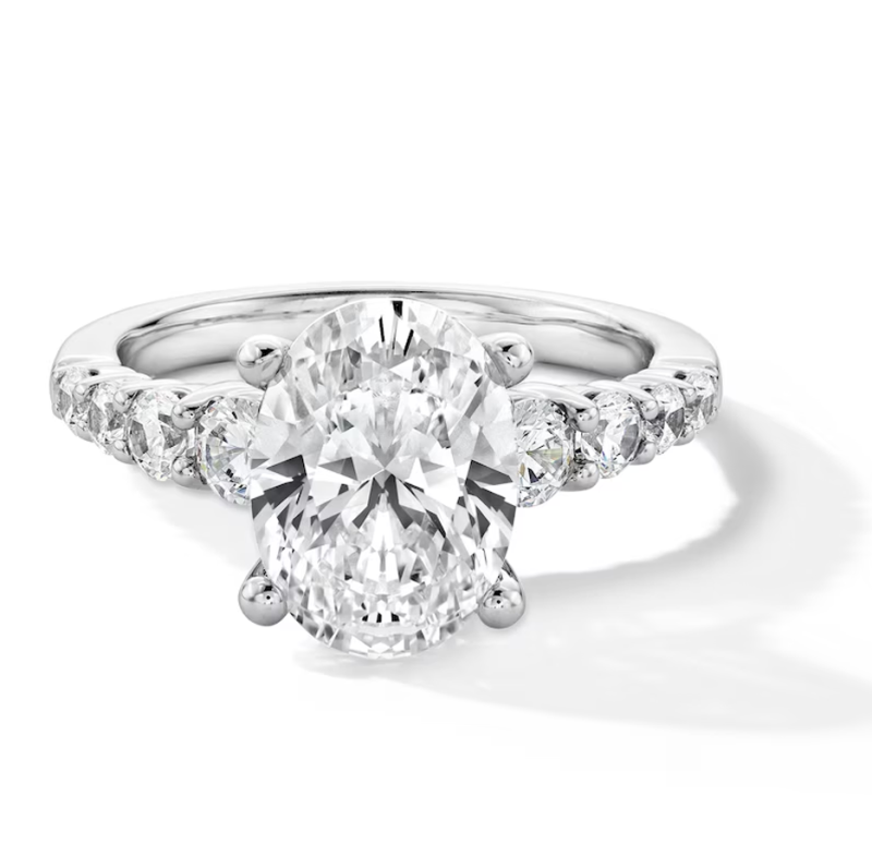 Bague de fiançailles en or blanc 10 carats, sertie de diamants ovales de 1,25 à 3,75 carats (poids total), anneau dégradé, certifiée IGI-17