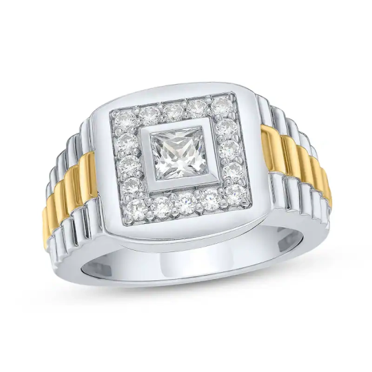 10-karätiger Weißgold-Ehering für Herren mit 1 Karat (Gesamtgewicht) Prinzess-Diamant (Labor-Diamant), Farbe D, Reinheit VVS1, 3EX, IGI-zertifiziert