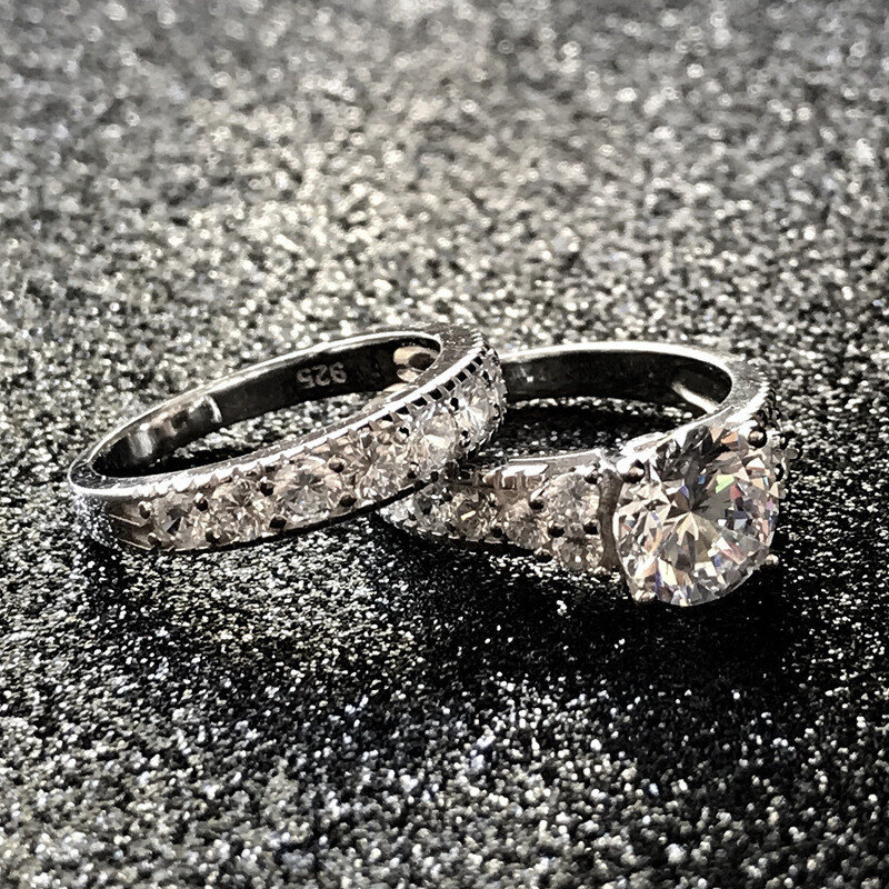 10K de oro blanco, conjunto nupcial con diamante de laboratorio de corte redondo de 1 a 3 CT-5
