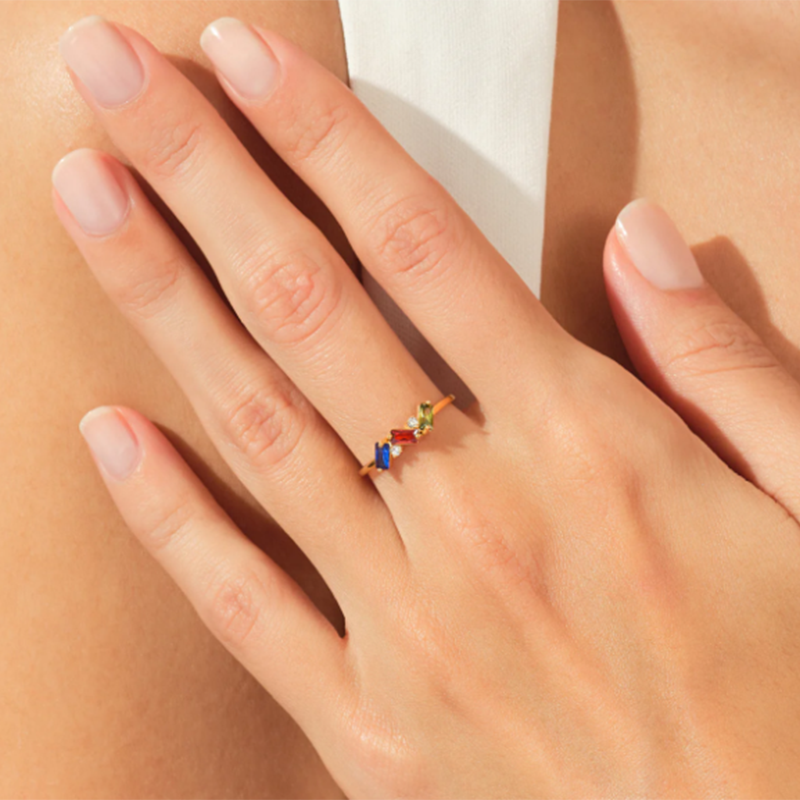 Anillo cuadrado de oro de 10 quilates con circonita cúbica-2