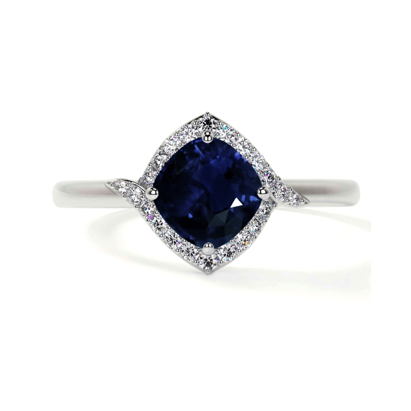Anillo de compromiso personalizado con gema talla cojín en oro blanco de 10 quilates-6