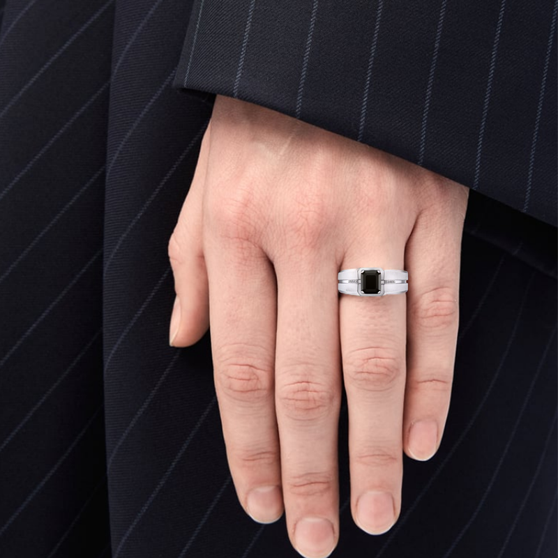 10K White Gold Cushion Shaped Agate Ring for Men-2