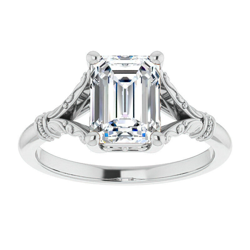 Anillo de compromiso solitario de moissanita talla esmeralda en oro blanco de 10 quilates-1