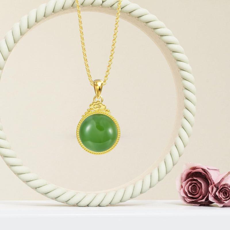 Runde Halskette aus 10-karätigem Gold und Jade für Damen-3