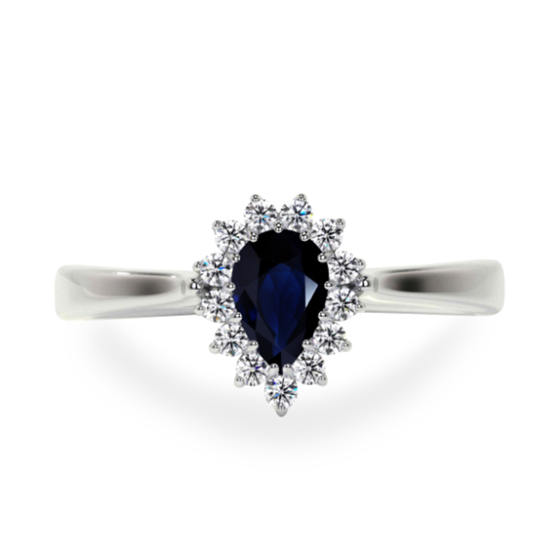 Anillo de compromiso de oro blanco de 10 quilates con gema talla marquesa y anillo de aniversario-4