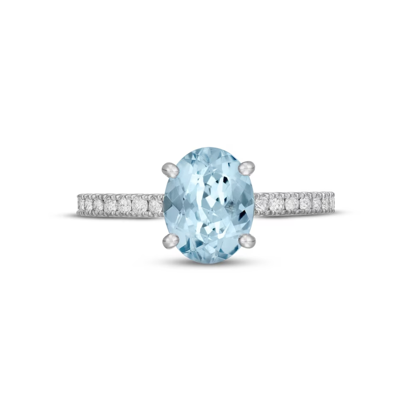 Anillo de compromiso personalizado de oro blanco de 10 quilates con corte ovalado y piedras preciosas-1