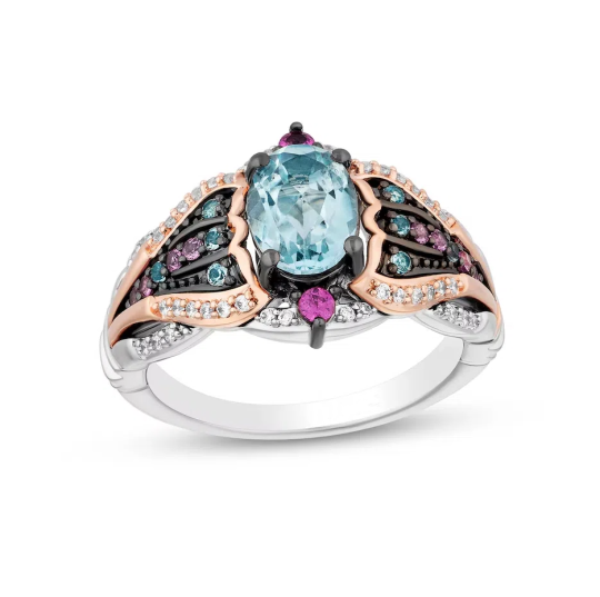 10K White Gold Oval Cut Topaz Multi-Gemstone and Diamond Band