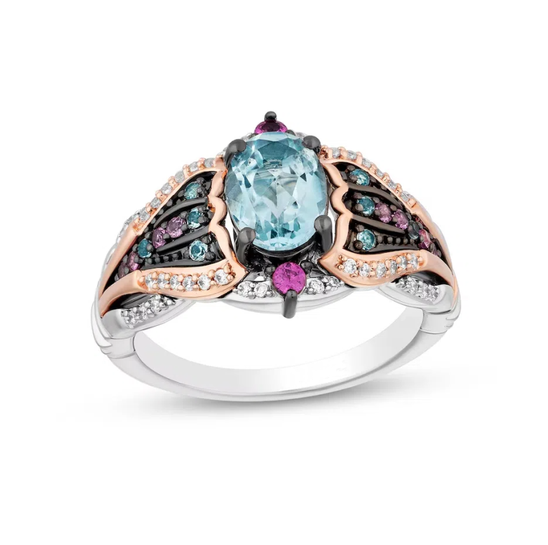 Bague en or blanc 10 carats sertie de topazes ovales, de pierres précieuses et de diamants.-6