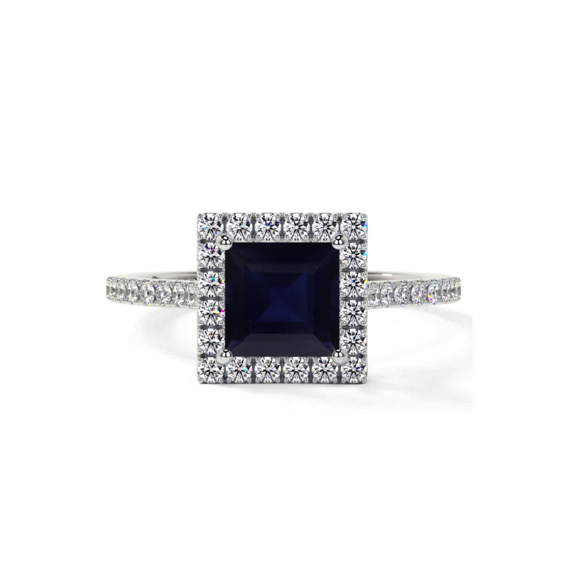 Anillo de compromiso personalizado con gema, corte princesa, oro blanco de 10 quilates-7
