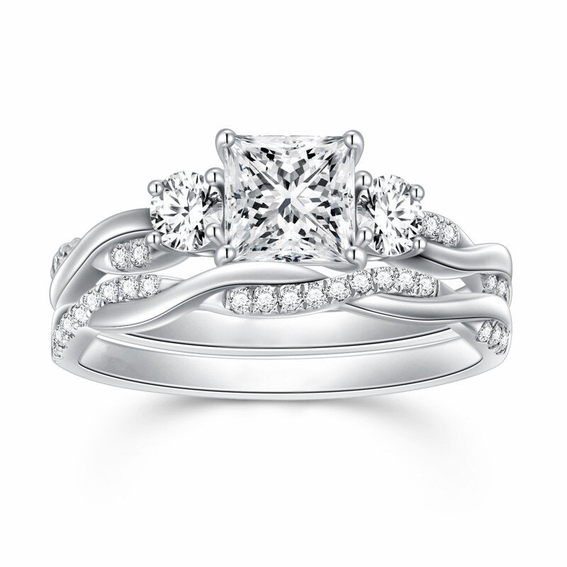 10K White Gold Princess Cut Moissanite Bridal Set-10