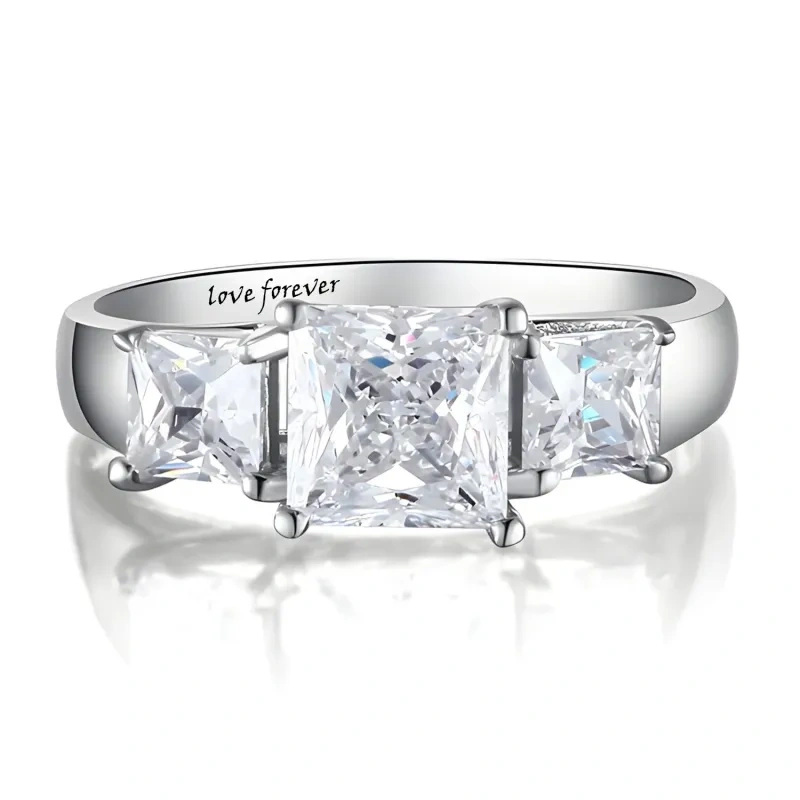 Bague de fiançailles en or blanc 10 carats avec moissanite taille princesse et inscription gravée-15