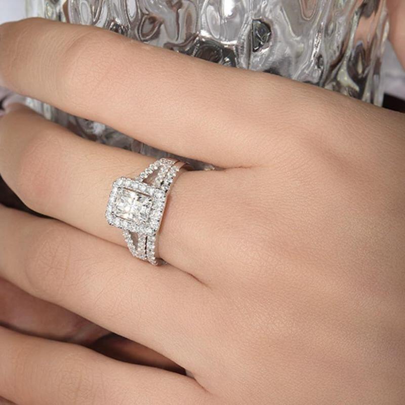 10K White Gold Radiant Cut Moissanite Bridal Set-2