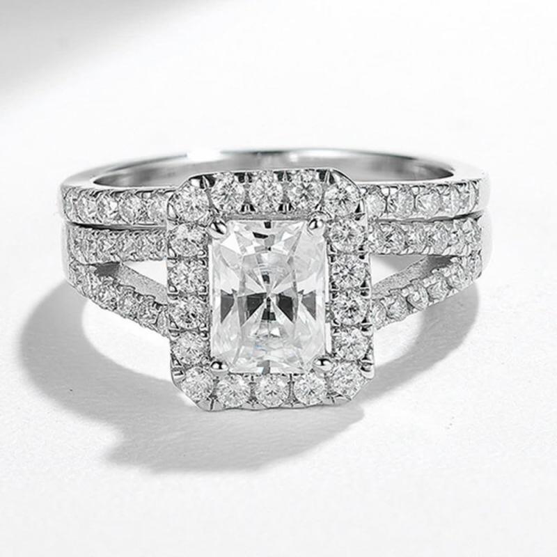 10K White Gold Radiant Cut Moissanite Bridal Set-3