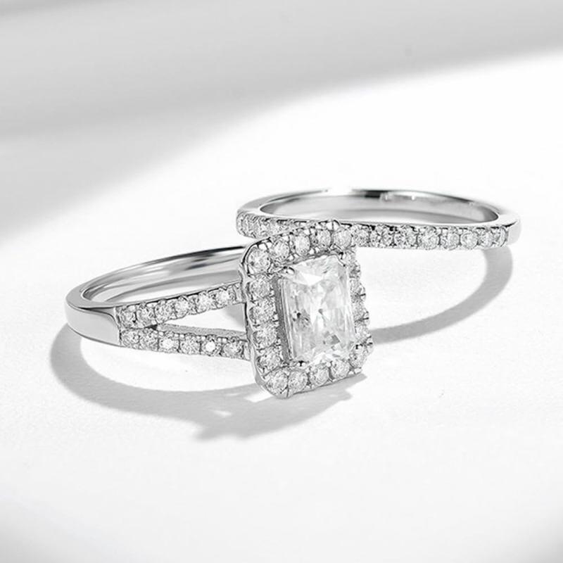10K White Gold Radiant Cut Moissanite Bridal Set-4