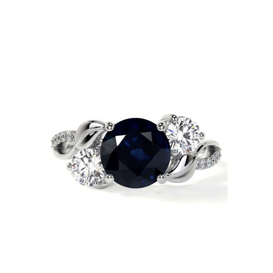 Anillo de compromiso personalizado con gema, corte redondo, oro blanco de 10 quilates