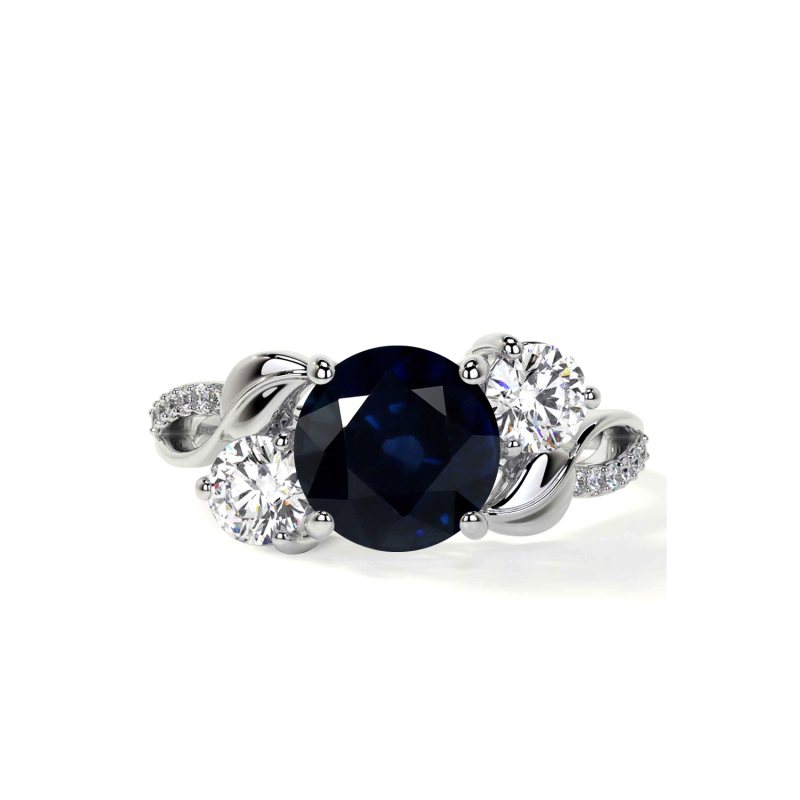 Anillo de compromiso personalizado con gema, corte redondo, oro blanco de 10 quilates-5