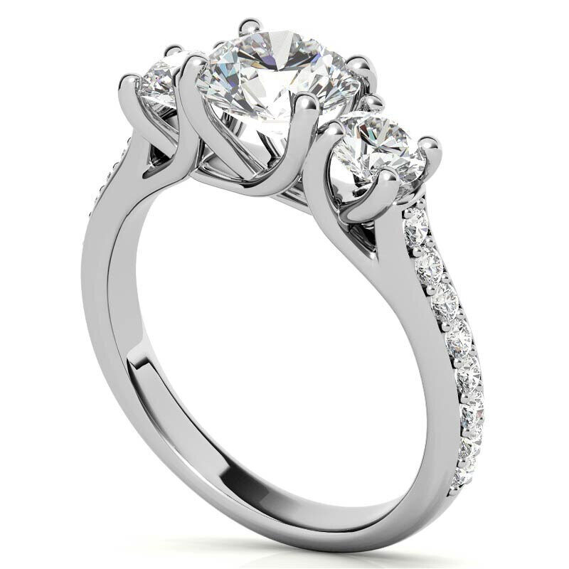 Anillo de compromiso de tres piedras con moissanita redonda de oro blanco de 10 quilates-6