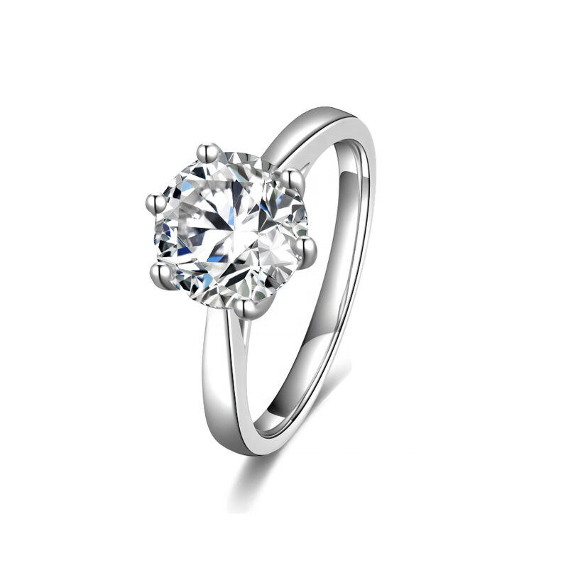 Anillo de compromiso redondo de moissanita en oro blanco de 10 quilates-1