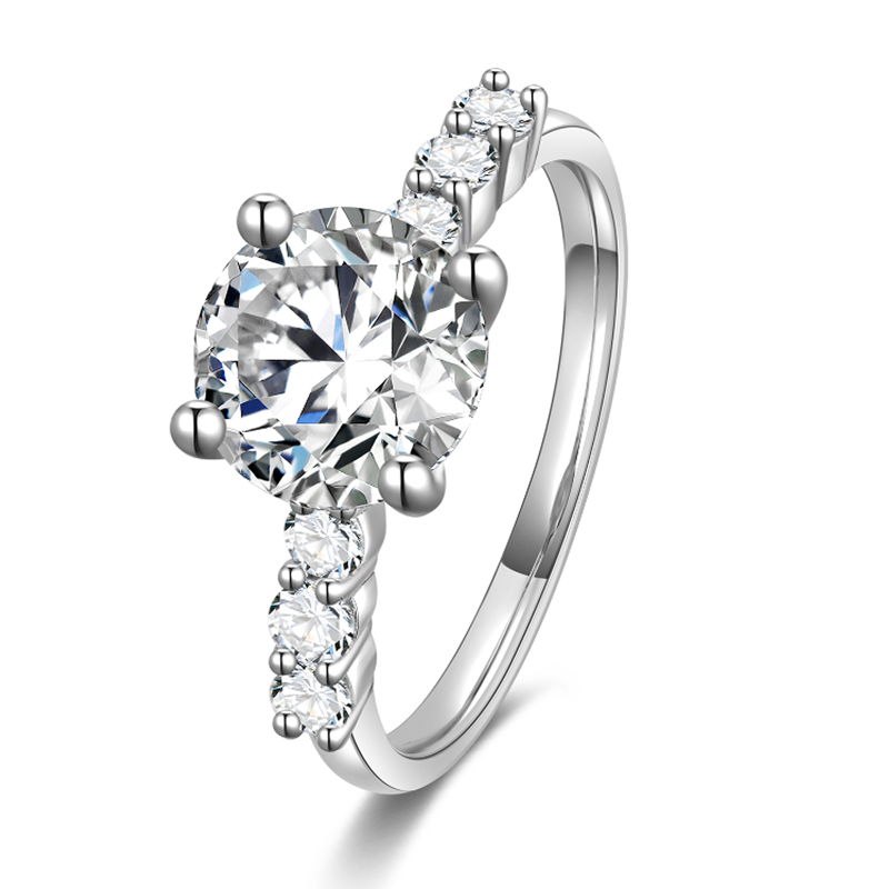 10K White Gold Round Cut Moissanite Engagement Ring-1