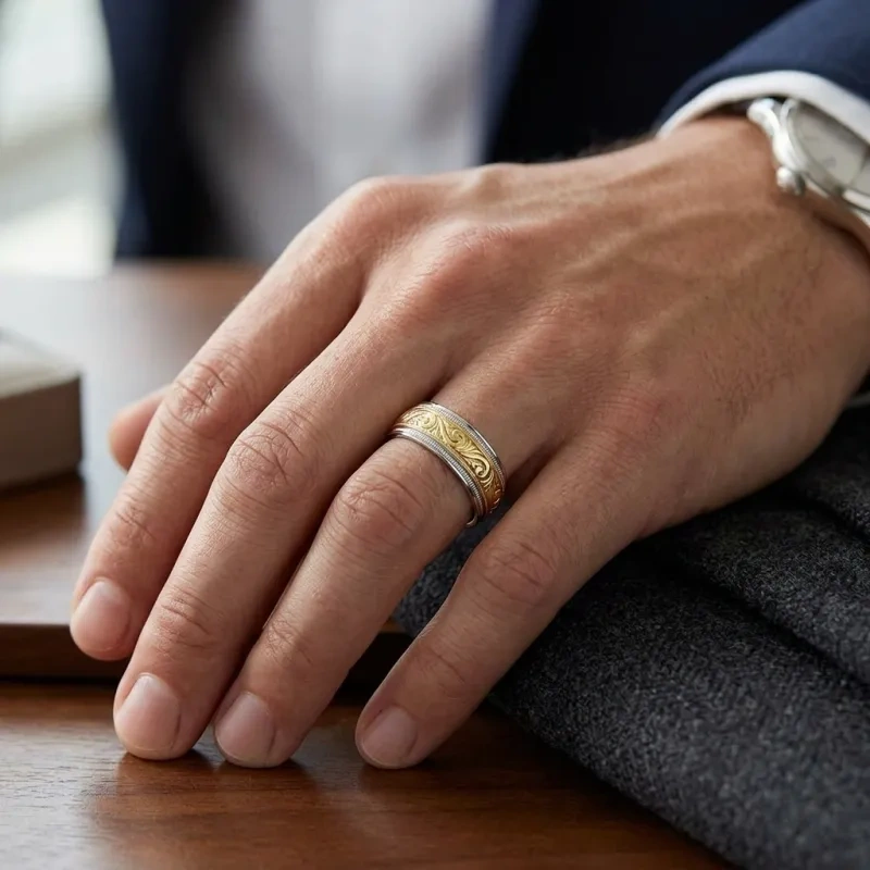 10K White Gold & Yellow Gold Men's Band for Men-2
